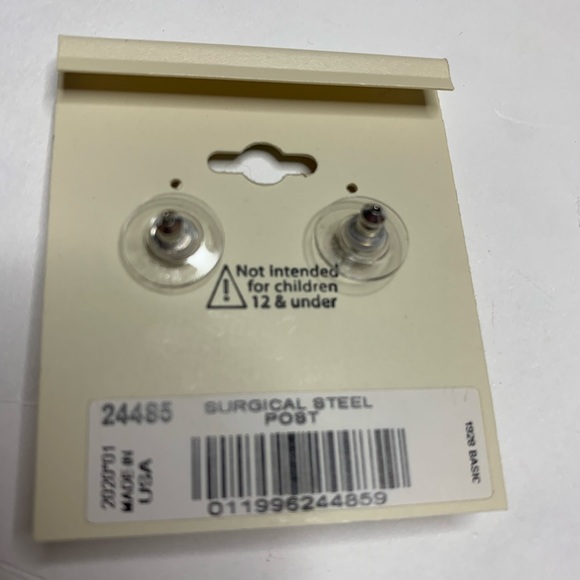 1928 Jewelry Silver-Tone Black Crystal and Marcasite Button Earrings - Picture 3 of 3